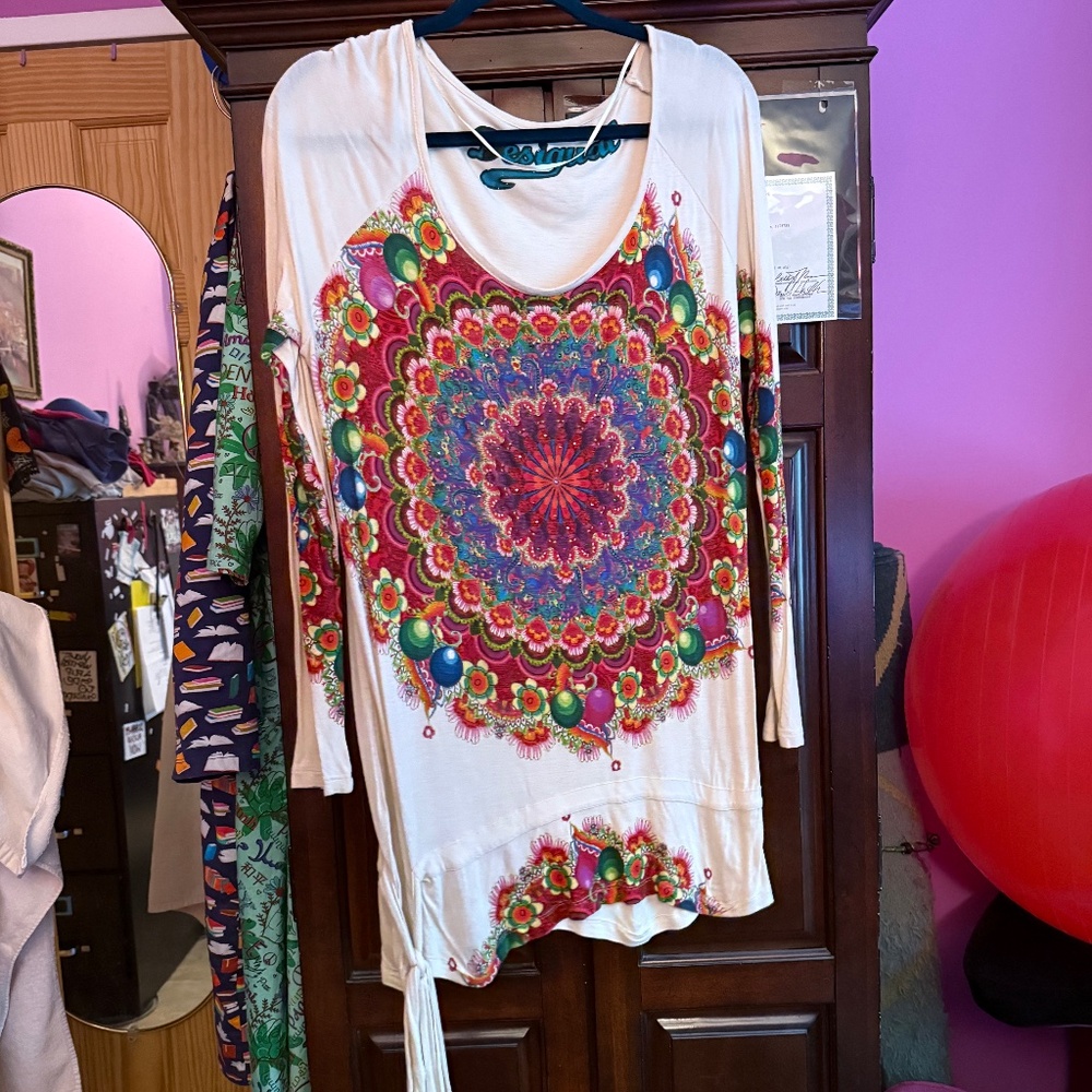 Desigual Mandala Print Tunic Top w/rhinestones Multicolor Size XL Euro size